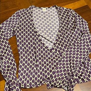 Herion silk woman wrap on blouse, purple and cream color, small, Italy